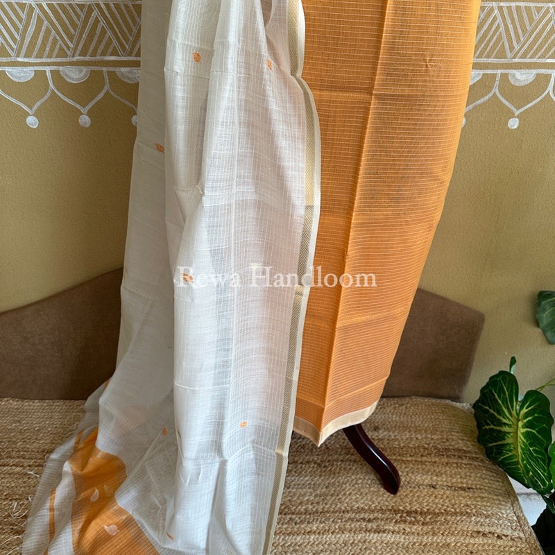 Maheshwari Light Orange-Off White Patti Butti Top-Dupatta Set BS01