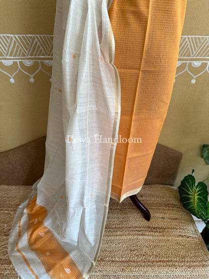 Maheshwari Light Orange-Off White Patti Butti Top-Dupatta Set BS01