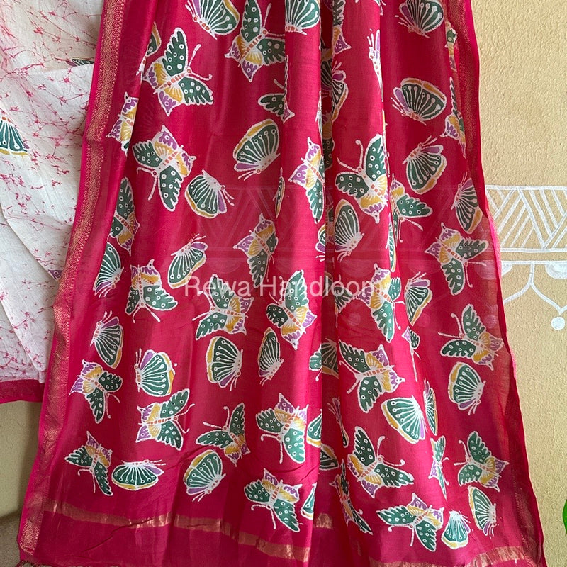 Maheshwari Rani Pink Batik Indonesian Print Saree IBS053