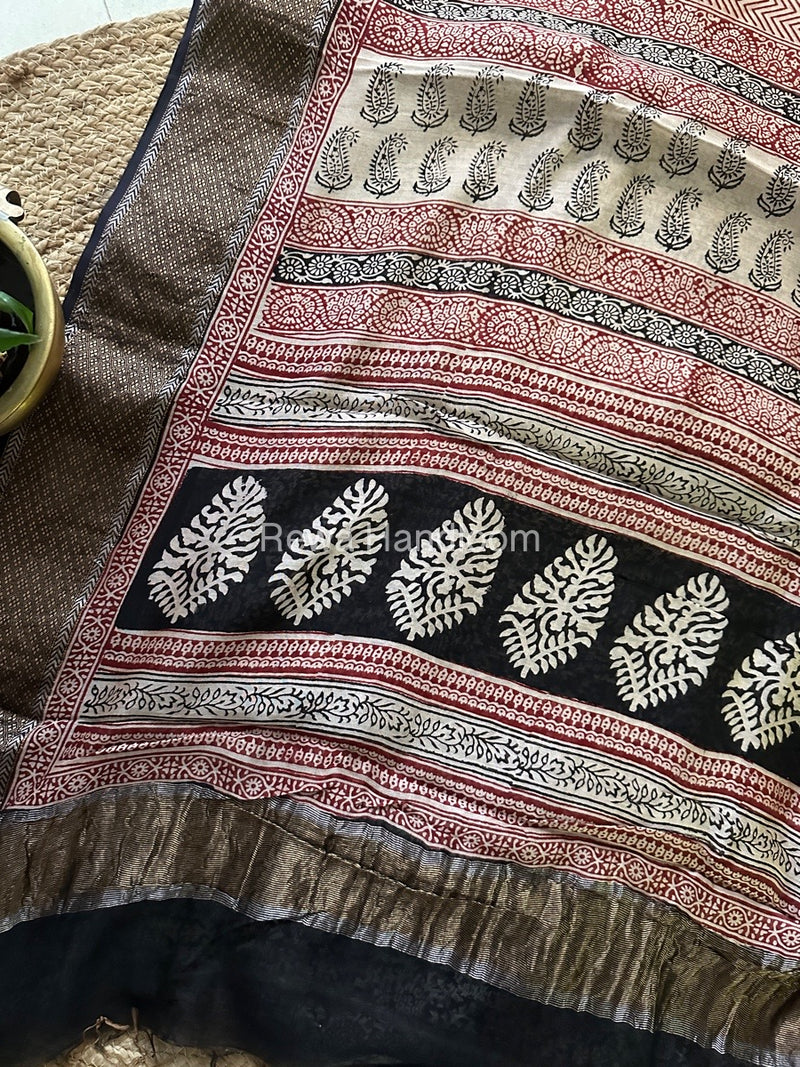 Maheshwari Tussar Bagh Print Saree BPSS037