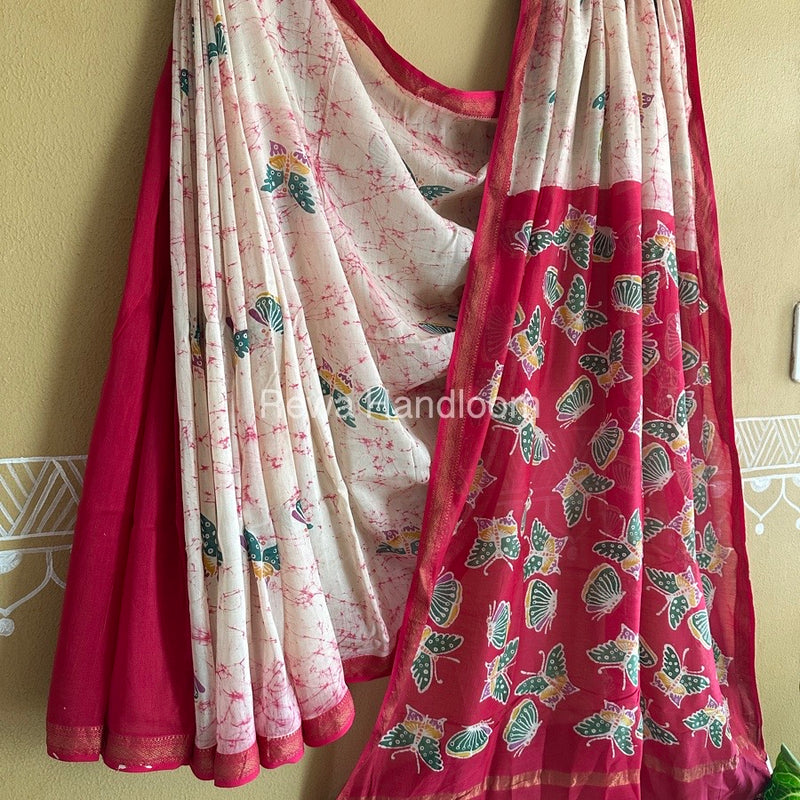 Maheshwari Rani Pink Batik Indonesian Print Saree IBS053