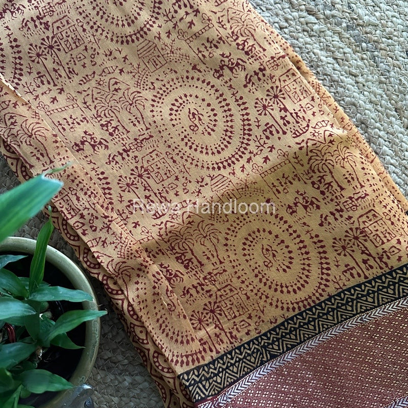 Maheshwari Light Yellow Bagh Print Saree BPSS017