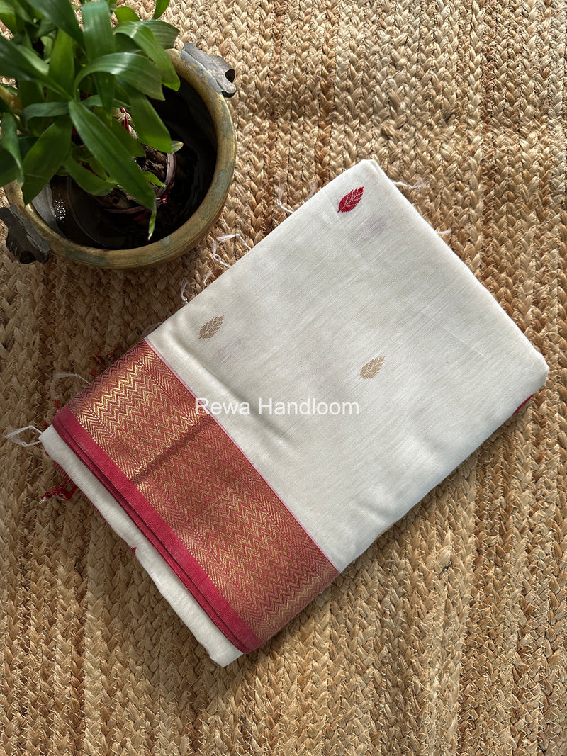 Maheshwari White Flower Butti Saree PTB0165