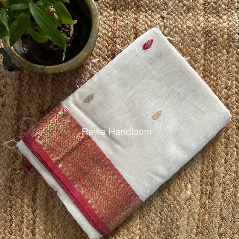 Maheshwari White Flower Butti Saree PTB0165