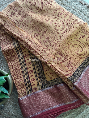 Maheshwari Light Yellow Bagh Print Saree BPSS017