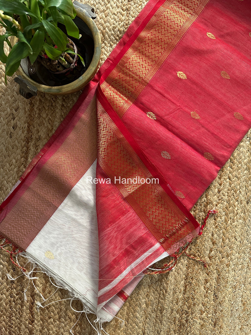 Maheshwari White Flower Butti Saree PTB0165