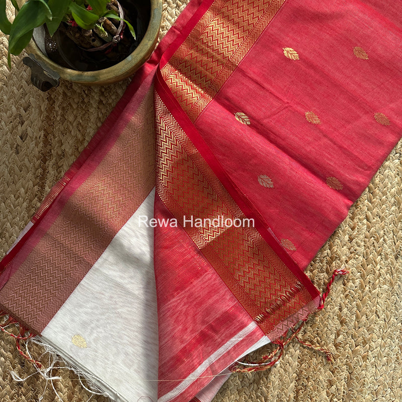 Maheshwari White Flower Butti Saree PTB0165