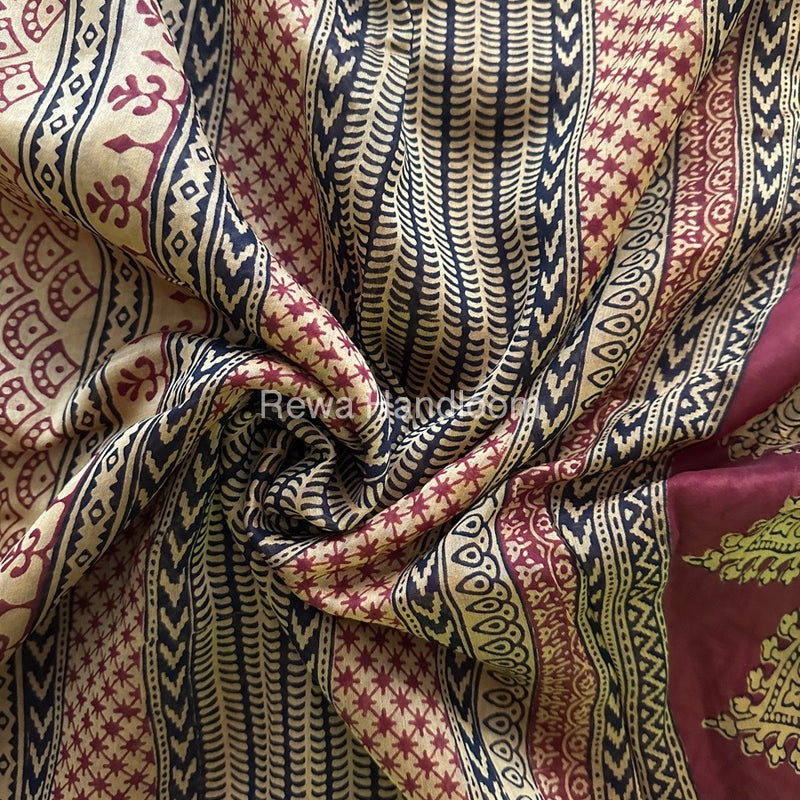 Maheshwari Light Yellow Bagh Print Saree BPSS017
