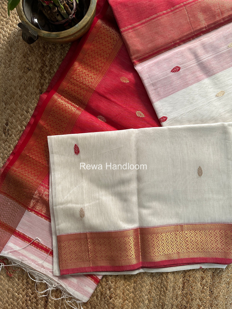 Maheshwari White Flower Butti Saree PTB0165