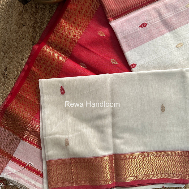Maheshwari White Flower Butti Saree PTB0165