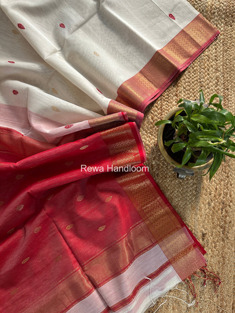 Maheshwari White Flower Butti Saree PTB0165