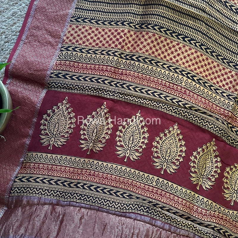Maheshwari Light Yellow Bagh Print Saree BPSS017