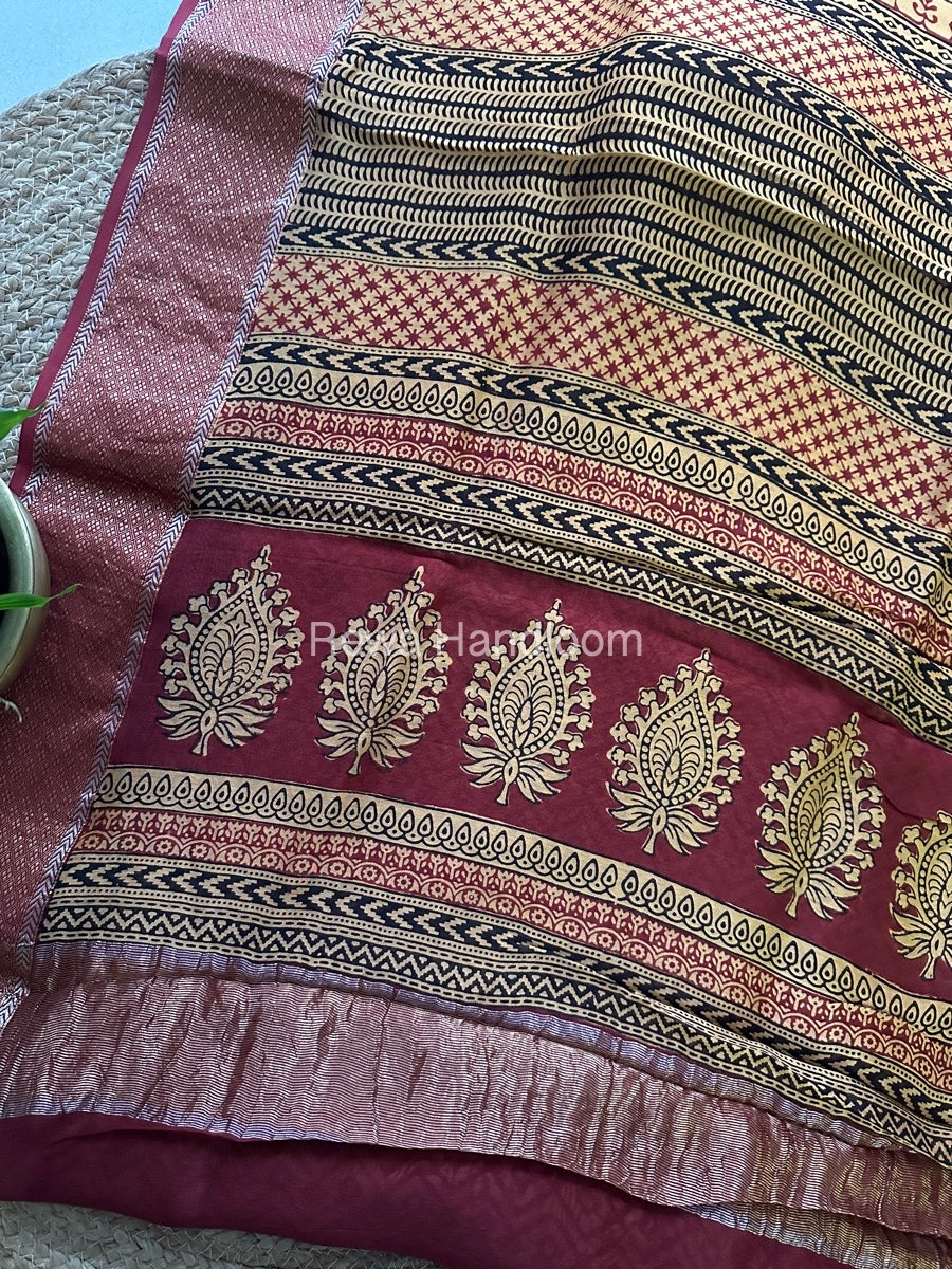 Maheshwari Light Yellow Bagh Print Saree BPSS017