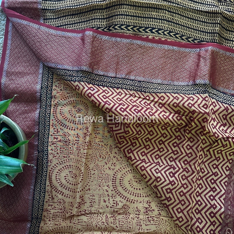 Maheshwari Light Yellow Bagh Print Saree BPSS017