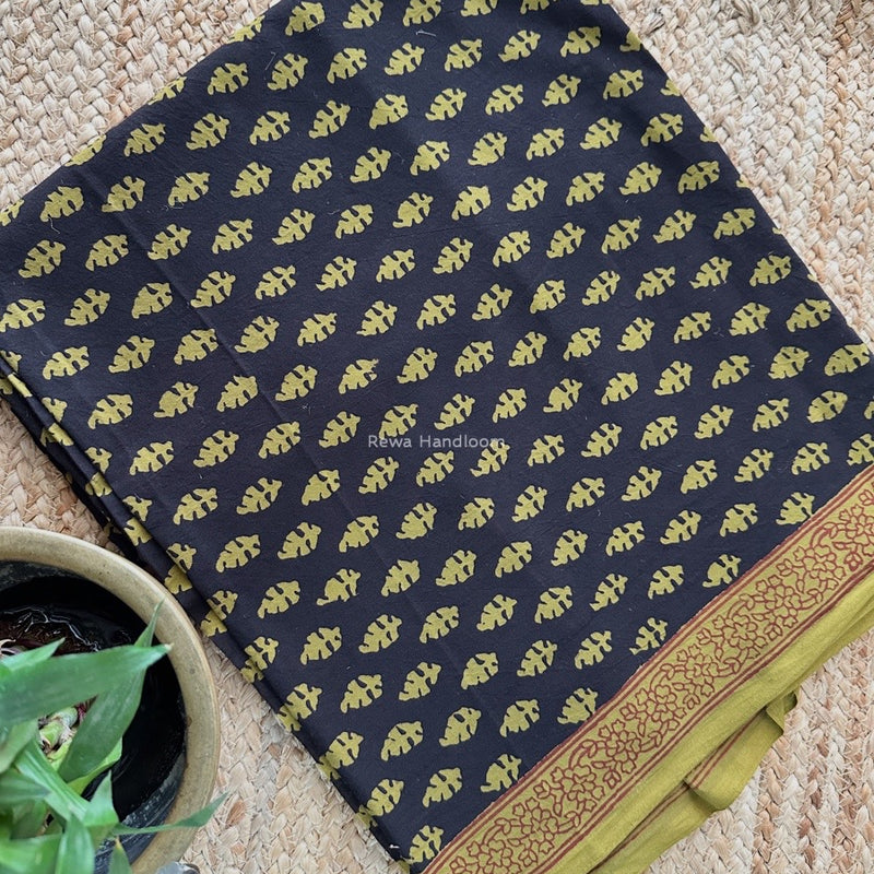 Black-Mehendi Green Bagh Print Cotton Suit KDS05