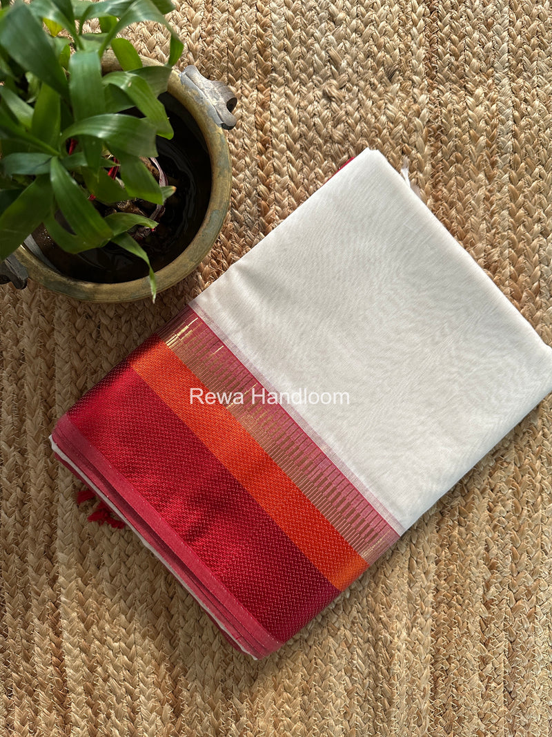 Maheshwari White Multicolor Border Saree MB00529