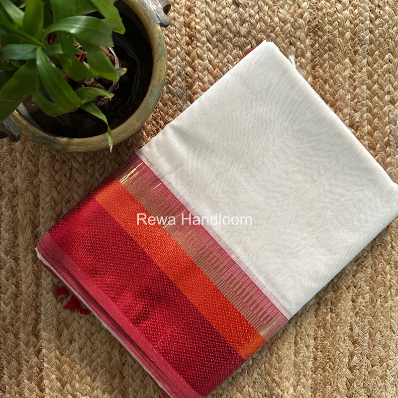 Maheshwari White Multicolor Border Saree MB00529