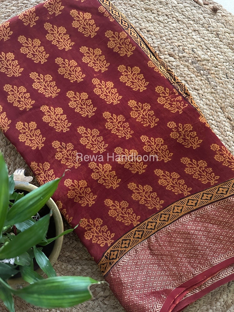 Maheshwari Maroon Bagh Print Saree BPSS048
