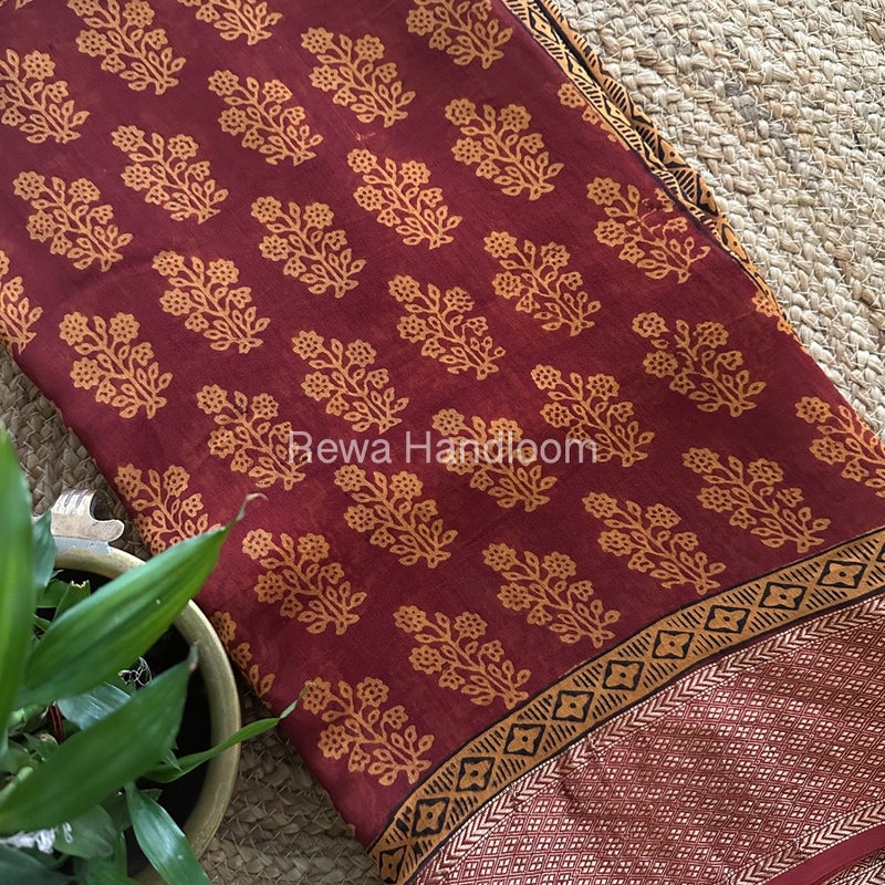 Maheshwari Maroon Bagh Print Saree BPSS048