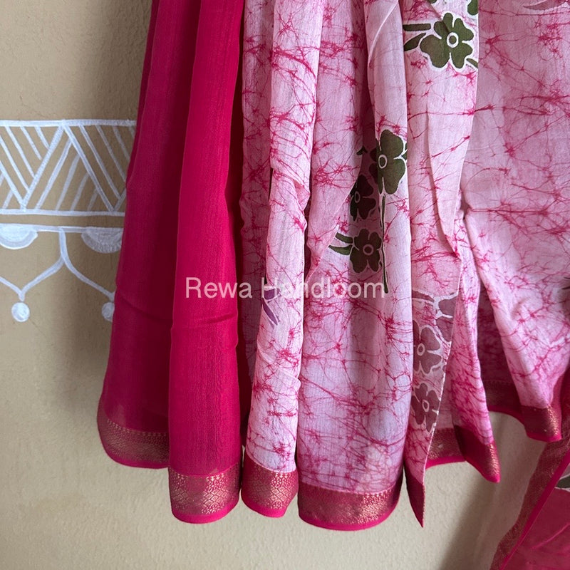 Maheshwari Rani Pink Batik Indonesian Print Saree IBS037