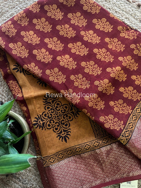 Maheshwari Maroon Bagh Print Saree BPSS048