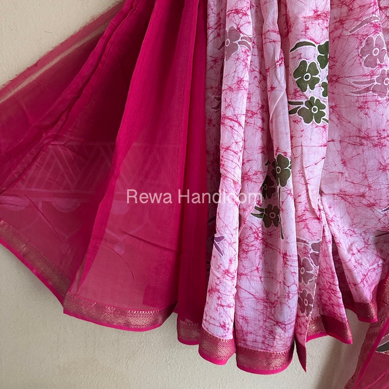 Maheshwari Rani Pink Batik Indonesian Print Saree IBS037
