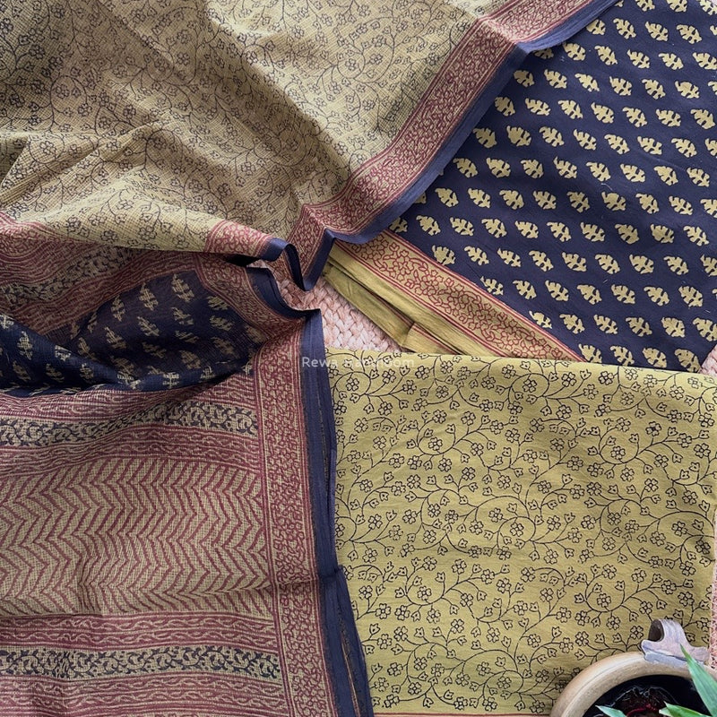 Black-Mehendi Green Bagh Print Cotton Suit KDS05