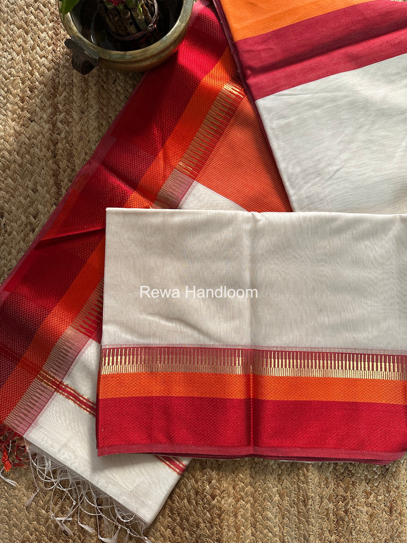Maheshwari White Multicolor Border Saree MB00529