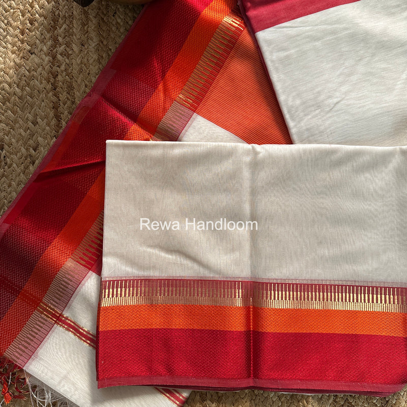 Maheshwari White Multicolor Border Saree MB00529