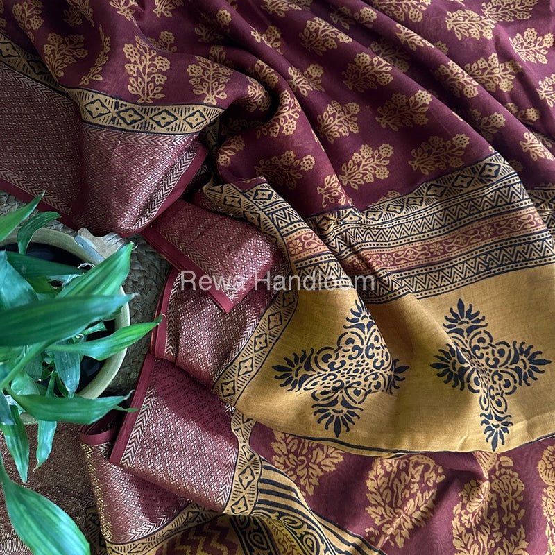 Maheshwari Maroon Bagh Print Saree BPSS048