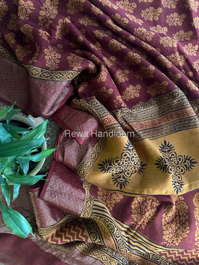 Maheshwari Maroon Bagh Print Saree BPSS048