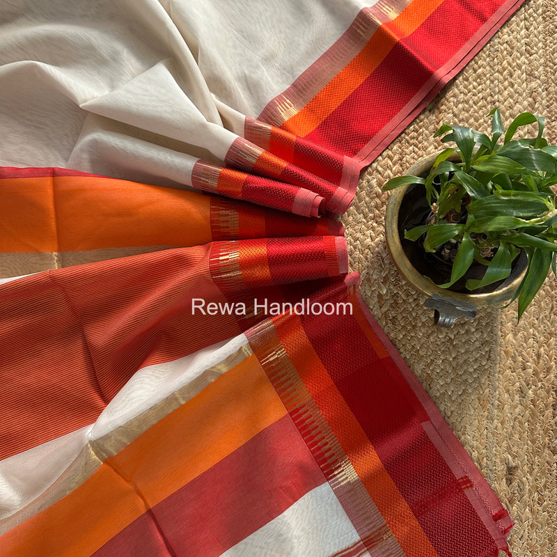 Maheshwari White Multicolor Border Saree MB00529