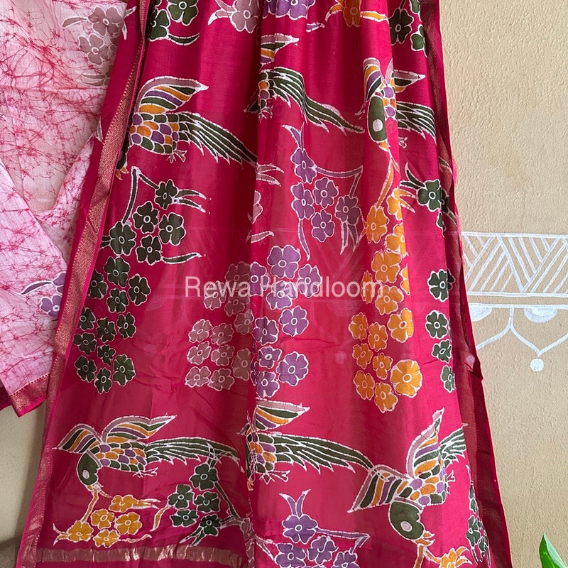 Maheshwari Rani Pink Batik Indonesian Print Saree IBS037