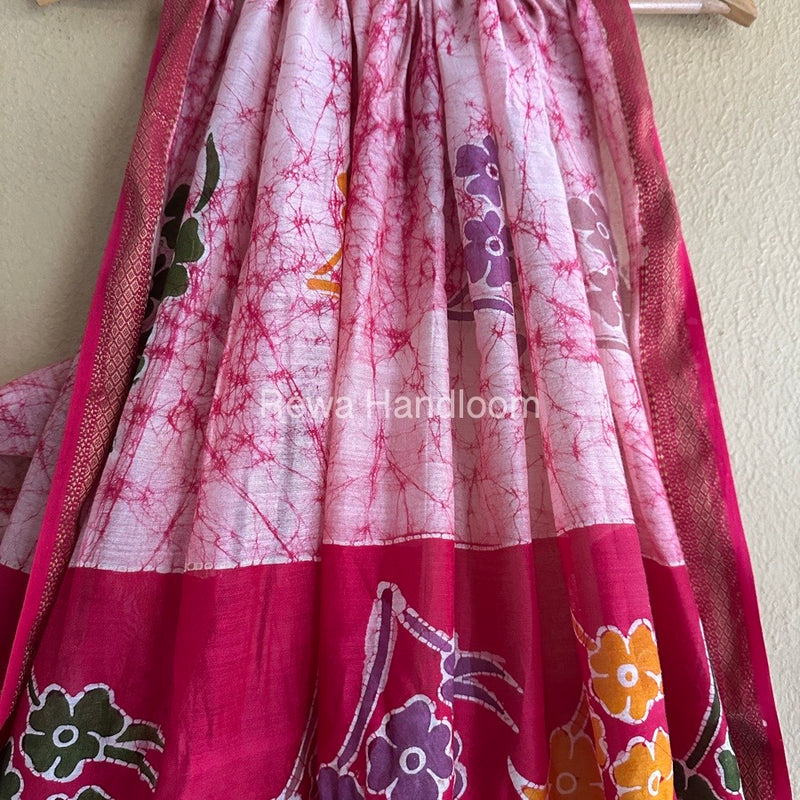 Maheshwari Rani Pink Batik Indonesian Print Saree IBS037