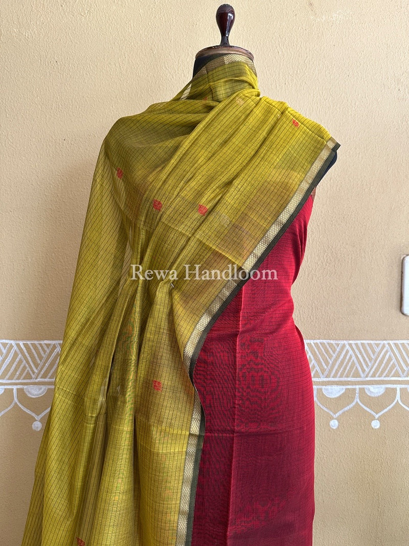 Maheshwari Maroon-Mustard Yellow Patti Butti Top-Dupatta Set PBS07