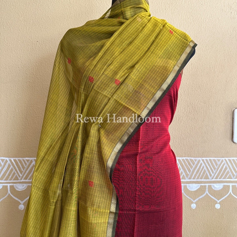 Maheshwari Maroon-Mustard Yellow Patti Butti Top-Dupatta Set PBS07