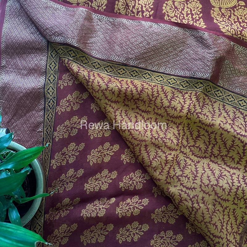 Maheshwari Maroon Bagh Print Saree BPSS048