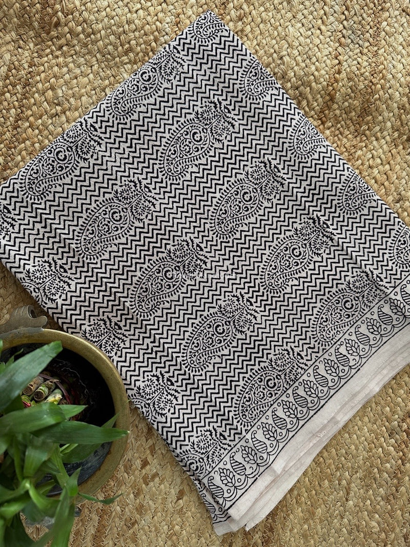 White-Black Bagh Print Cotton Suit KDS04