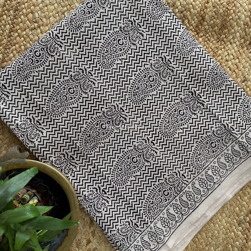 White-Black Bagh Print Cotton Suit KDS04