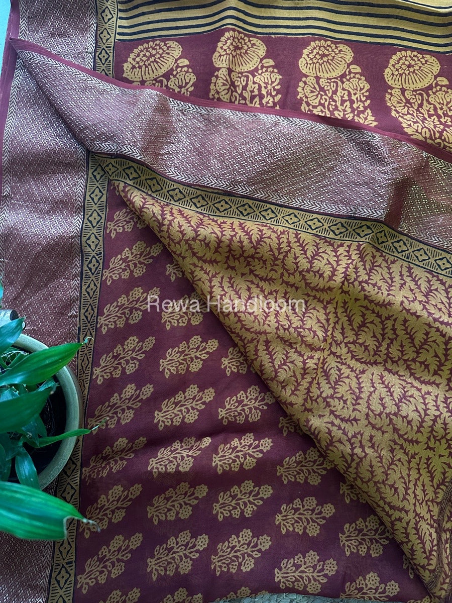 Maheshwari Maroon Bagh Print Saree BPSS048