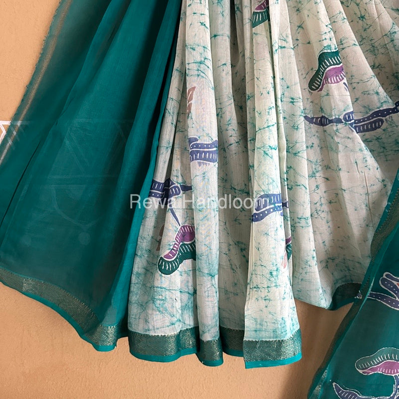 Maheshwari Green Batik Indonesian Print Saree IBS050