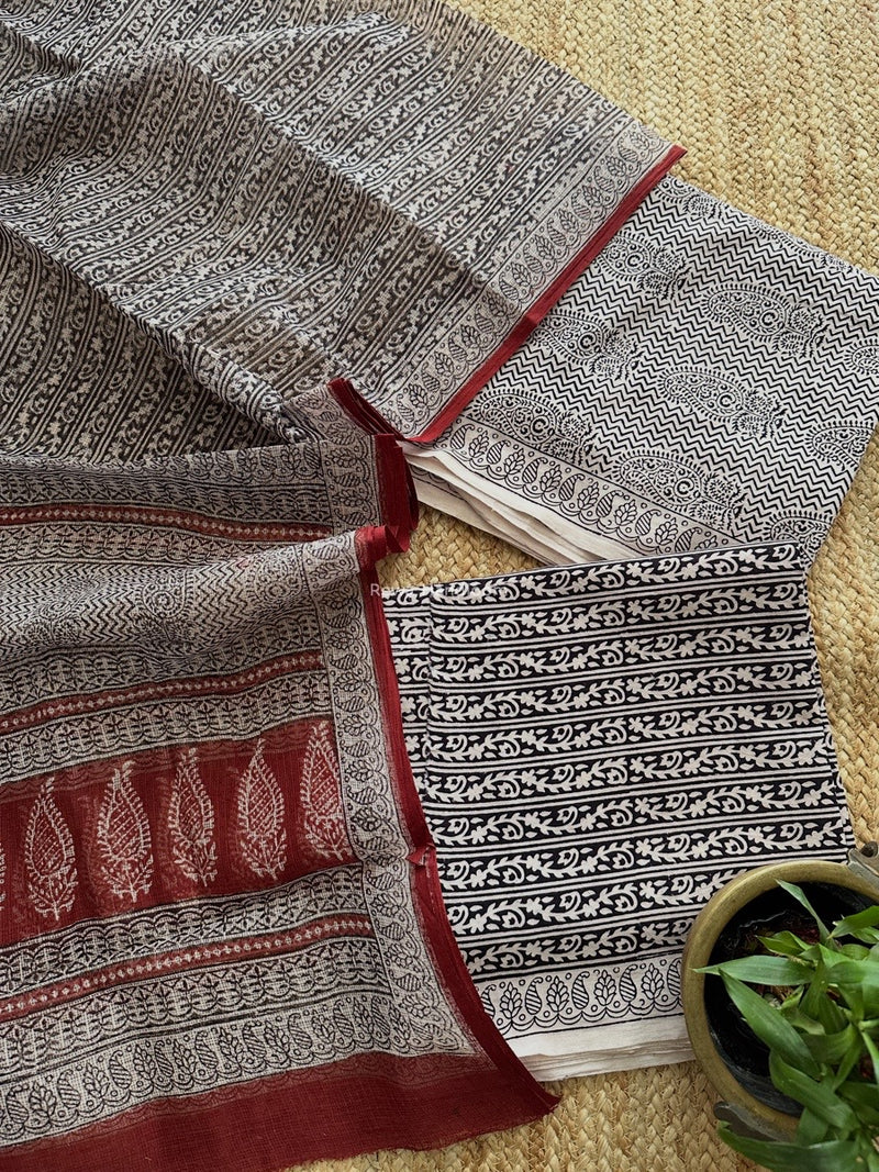 White-Black Bagh Print Cotton Suit KDS04