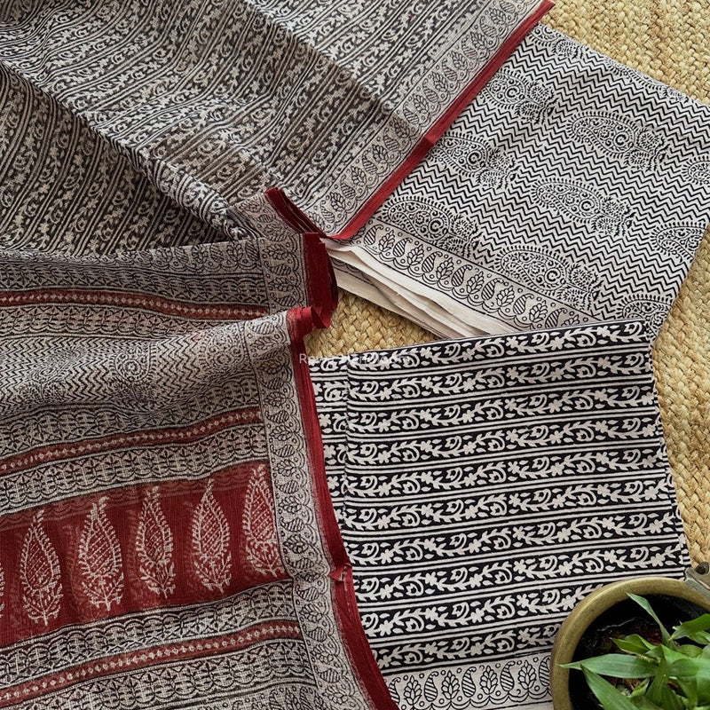 White-Black Bagh Print Cotton Suit KDS04