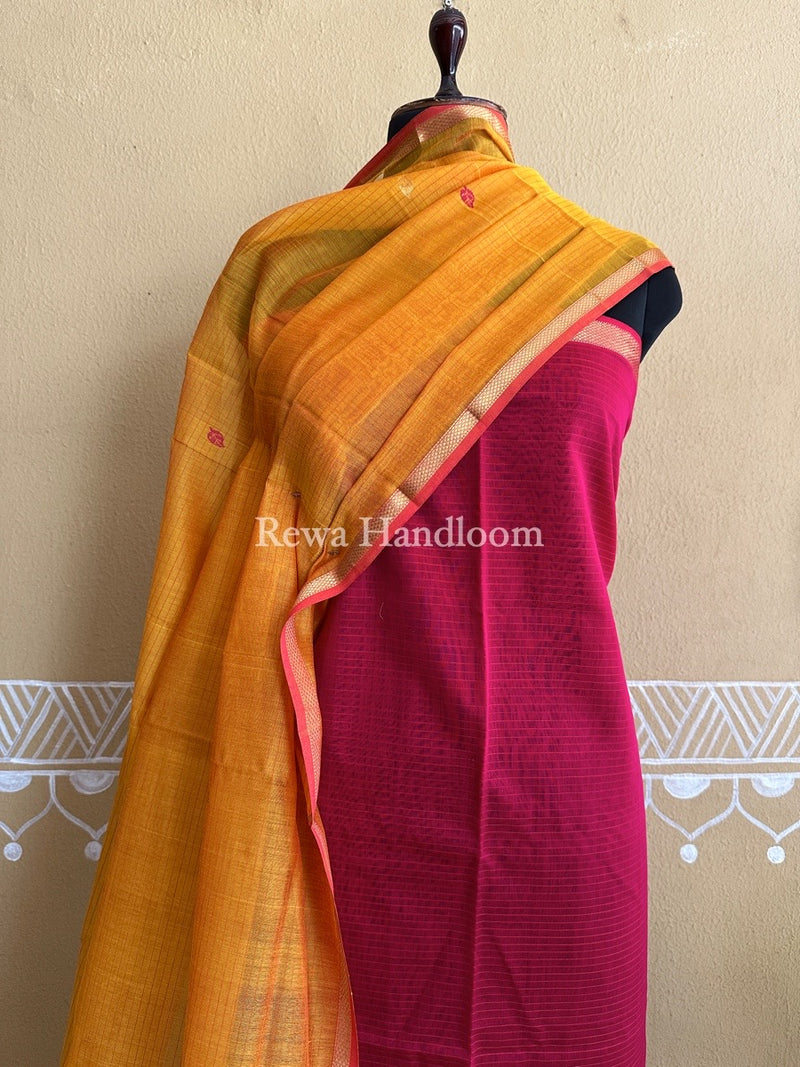 Maheshwari Rani Pink-Mustard Yellow Patti Butti Top-Dupatta Set PBS06