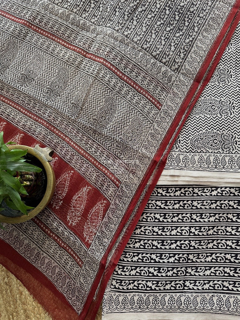 White-Black Bagh Print Cotton Suit KDS04