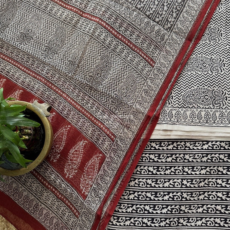 White-Black Bagh Print Cotton Suit KDS04