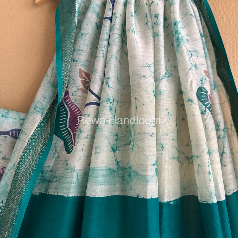 Maheshwari Green Batik Indonesian Print Saree IBS050