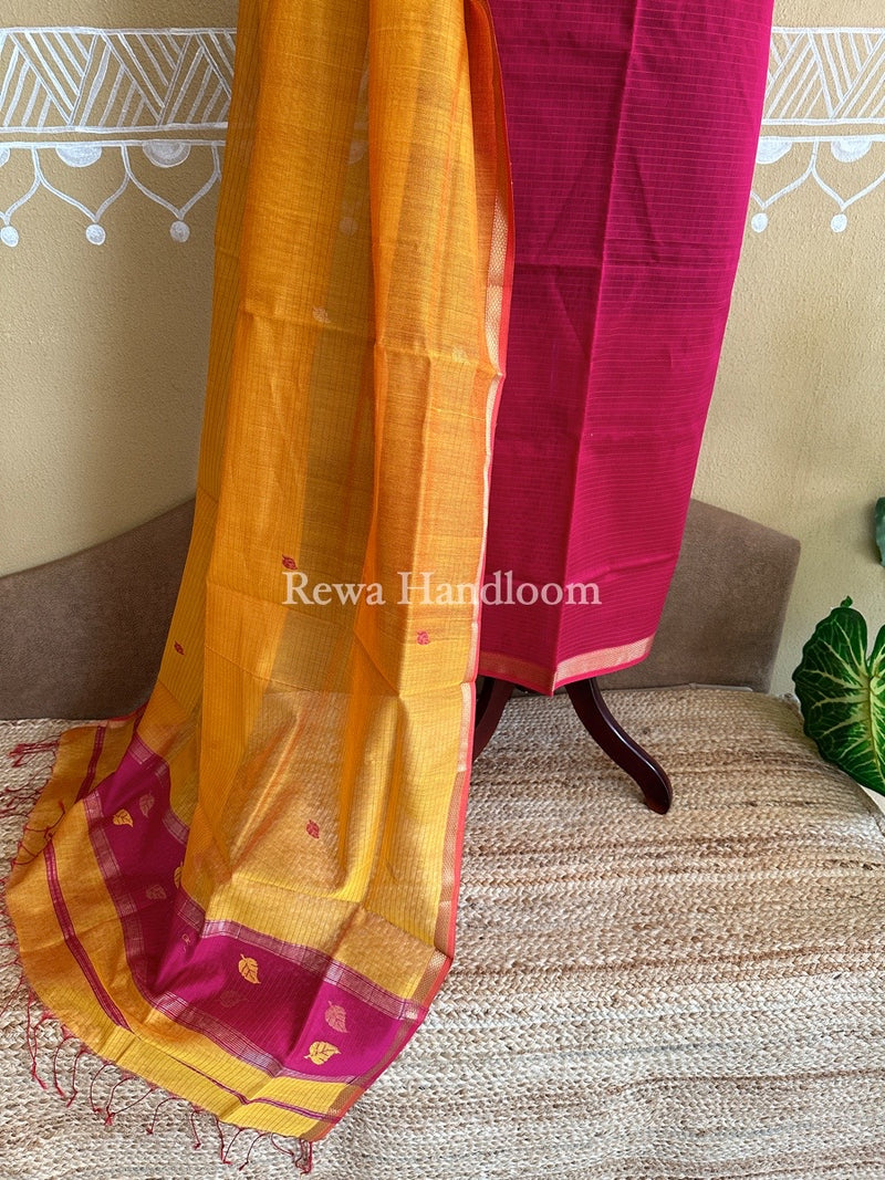 Maheshwari Rani Pink-Mustard Yellow Patti Butti Top-Dupatta Set PBS06