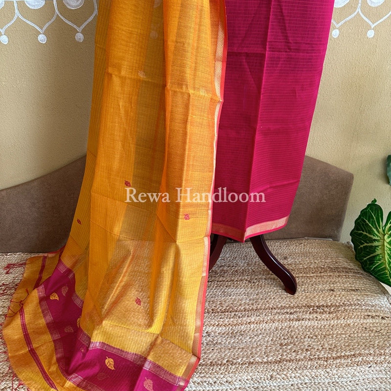 Maheshwari Rani Pink-Mustard Yellow Patti Butti Top-Dupatta Set PBS06
