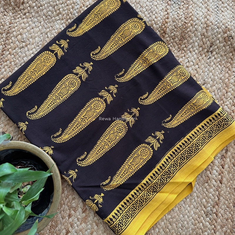 Black-Yellow Bagh Print Cotton Suit KDS010